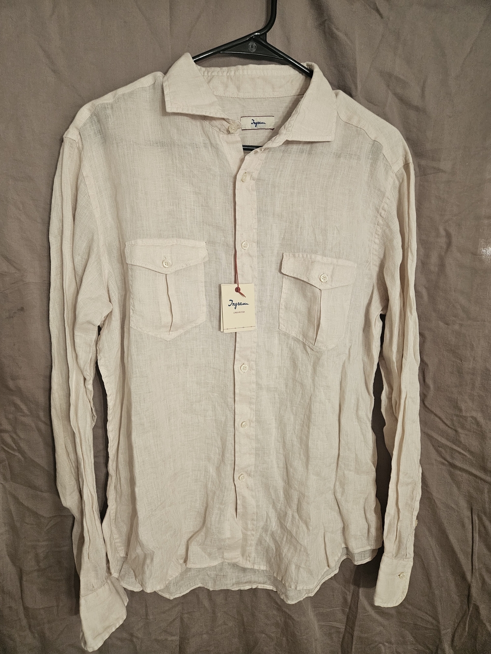 Ingram Cream 100% Linen Button-Down Shirt with Chest Pockets